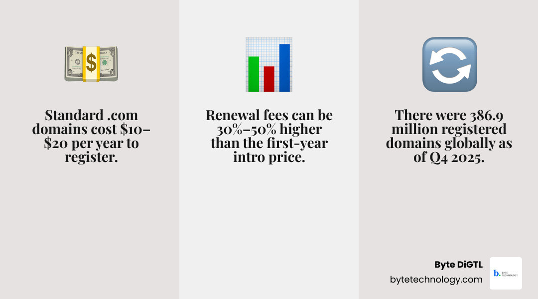 Domain pricing breakdown infographic showing costs by TLD type, renewal fees, and hidden charges infographic Domain pricing breakdown infographic showing costs by TLD type, renewal fees, and hidden charges infographic
