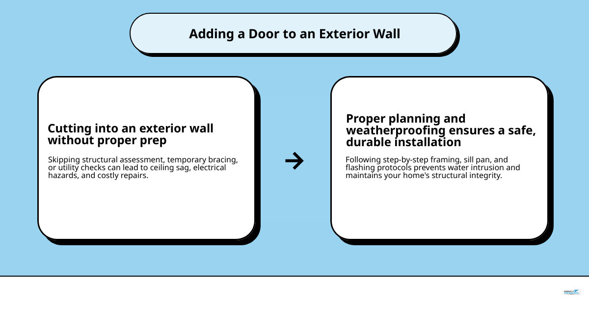 Step-by-step anatomy of an exterior door opening: rough opening, header, king studs, jack studs, sill pan, flashing Step-by-step anatomy of an exterior door opening: rough opening, header, king studs, jack studs, sill pan, flashing