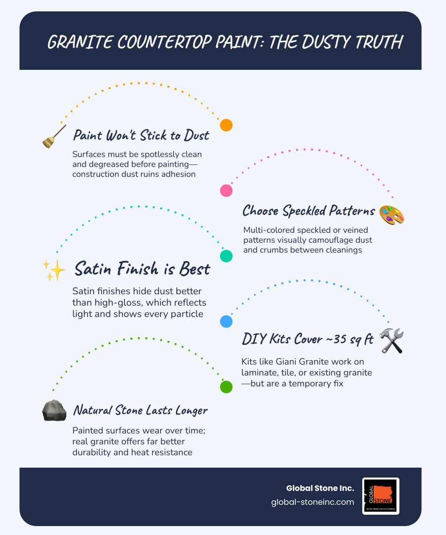 Pros and cons of painting countertops to hide construction dust infographic infographic