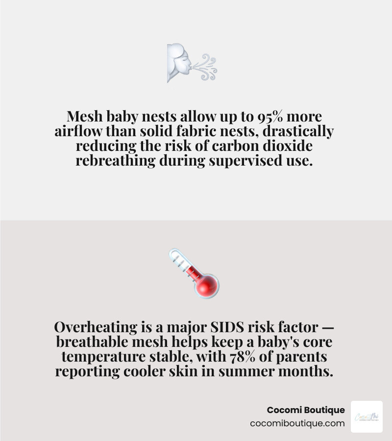 Breathable mesh baby nest safety and airflow guide for newborns infographic