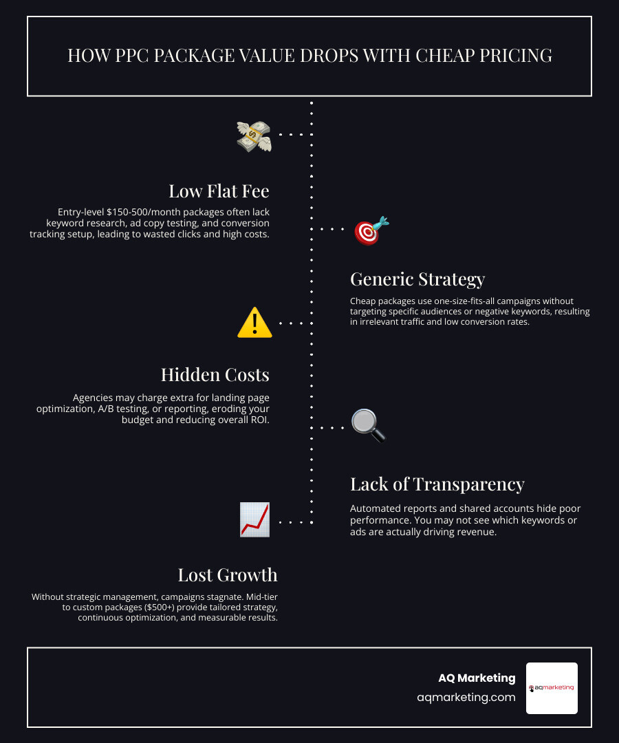 How PPC ad spend converts to leads and revenue across package tiers infographic