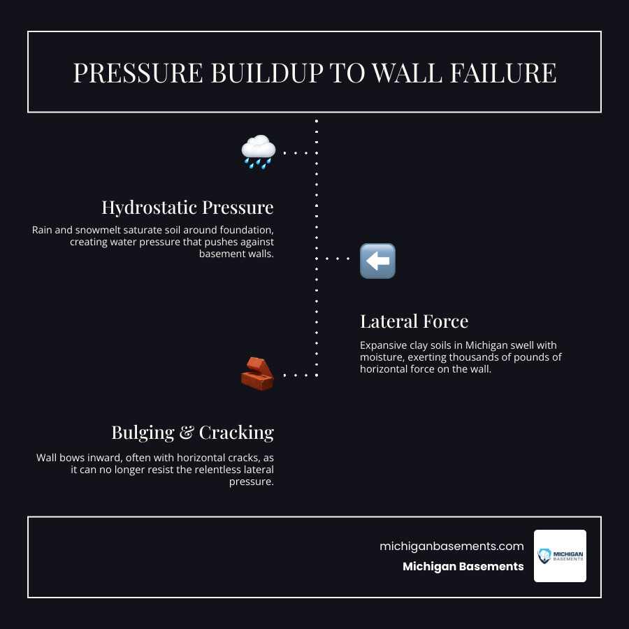 infographic showing hydrostatic pressure causes and severity levels for basement wall bulging infographic infographic showing hydrostatic pressure causes and severity levels for basement wall bulging infographic