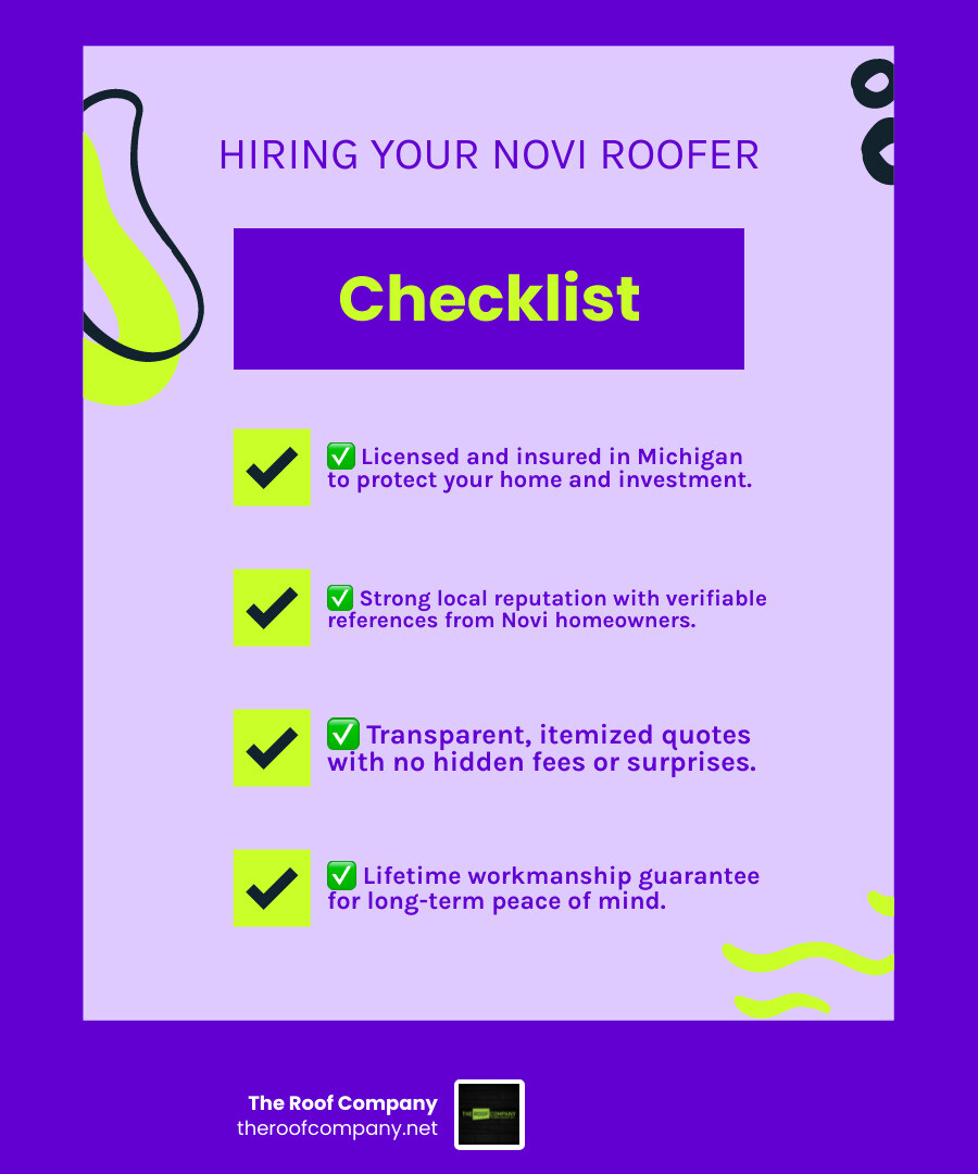 Key steps infographic for choosing a local roofing contractor in Novi MI infographic