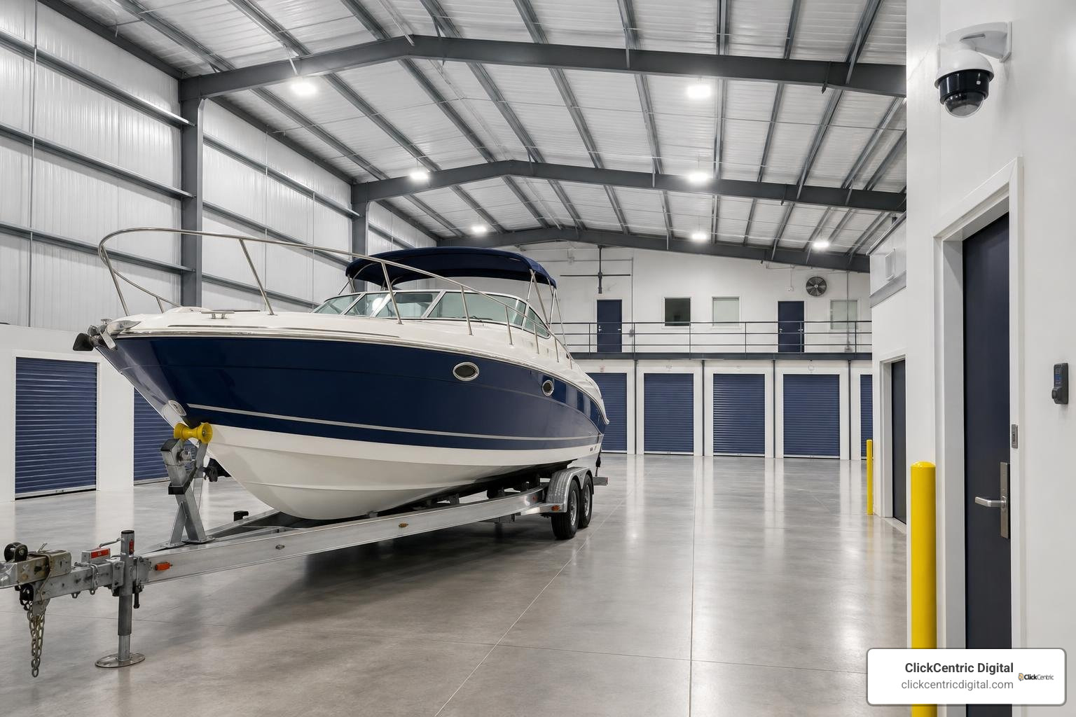 High-performing video ad creative showcasing secure indoor boat storage High-performing video ad creative showcasing secure indoor boat storage