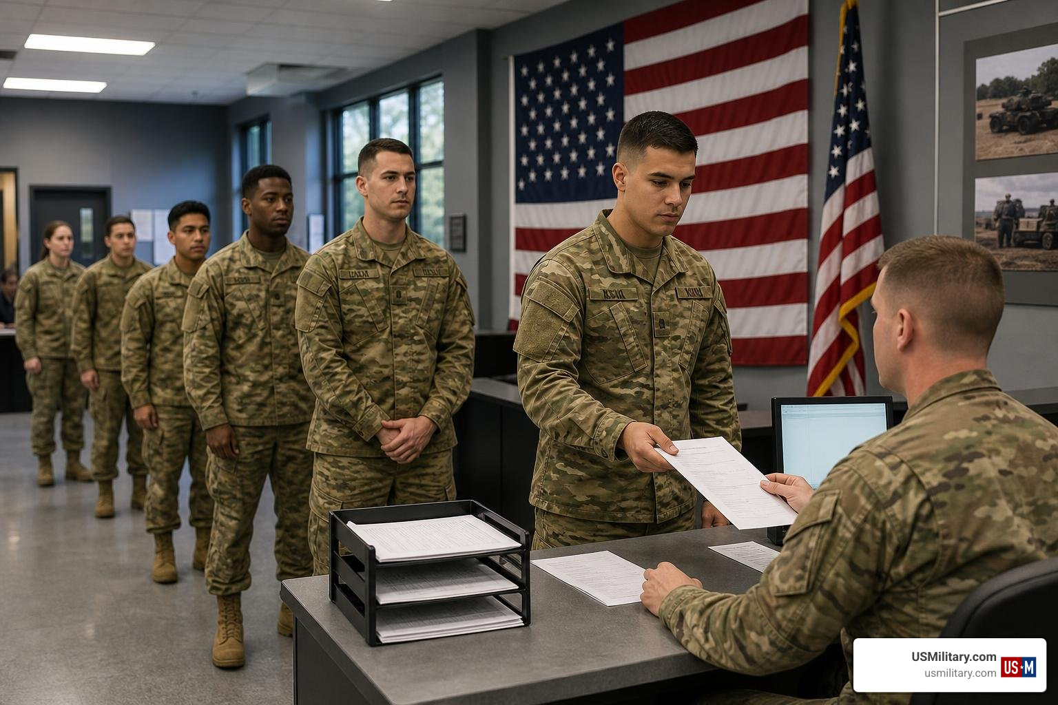 US Army soldiers at a military induction center