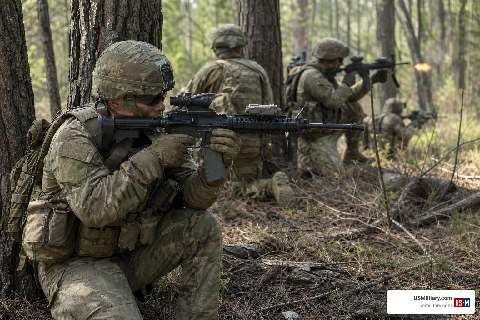 US Army infantry soldiers during a live-fire training exercise