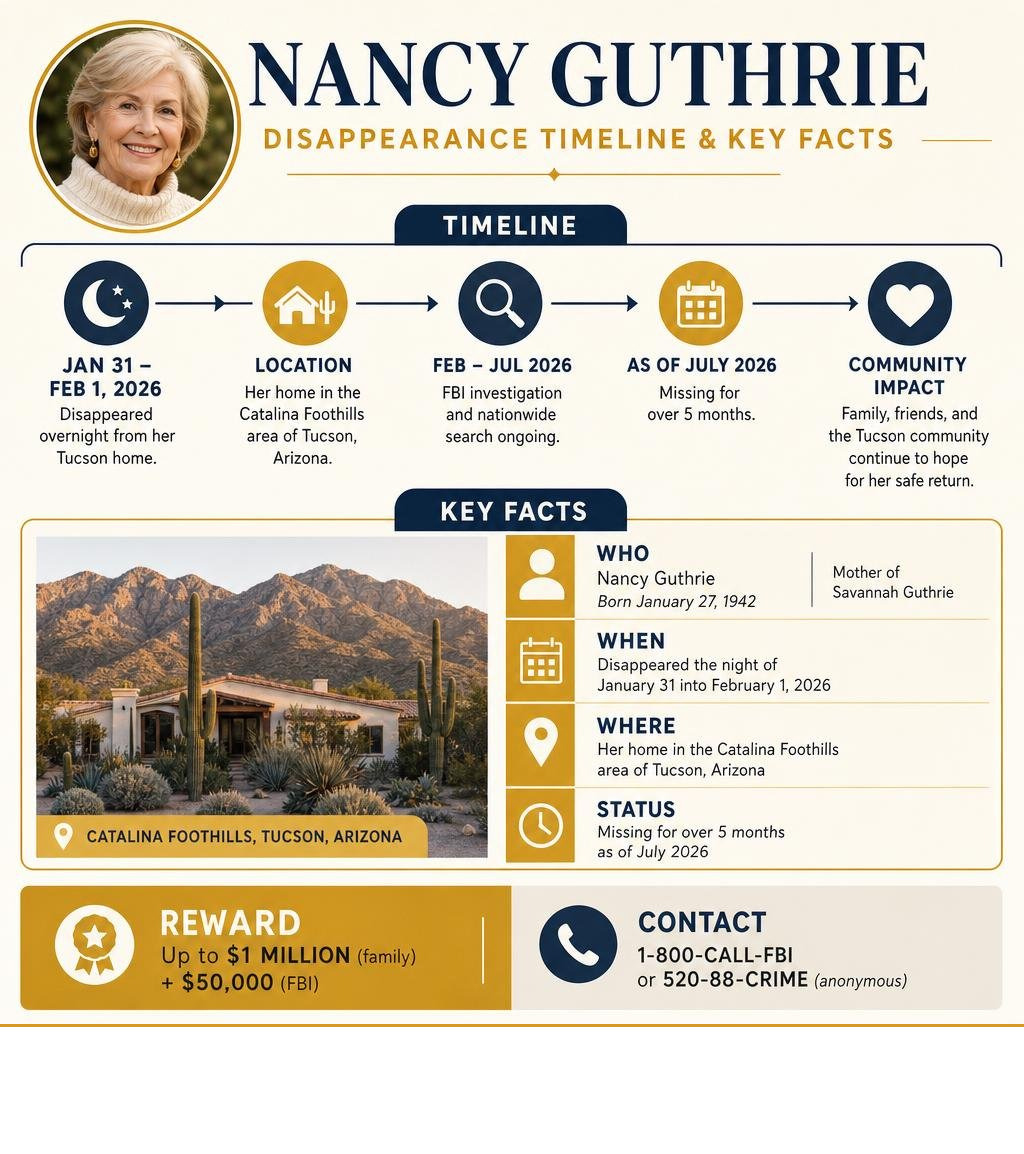 Nancy Guthrie disappearance timeline and key facts infographic infographic