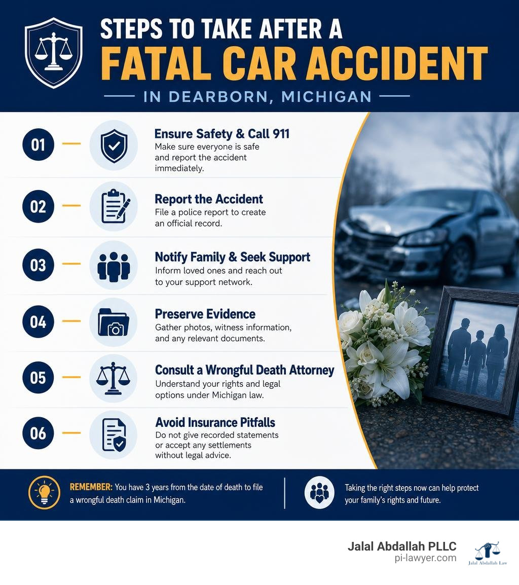 Steps to take after a fatal car accident in Dearborn, Michigan infographic infographic Steps to take after a fatal car accident in Dearborn, Michigan infographic infographic
