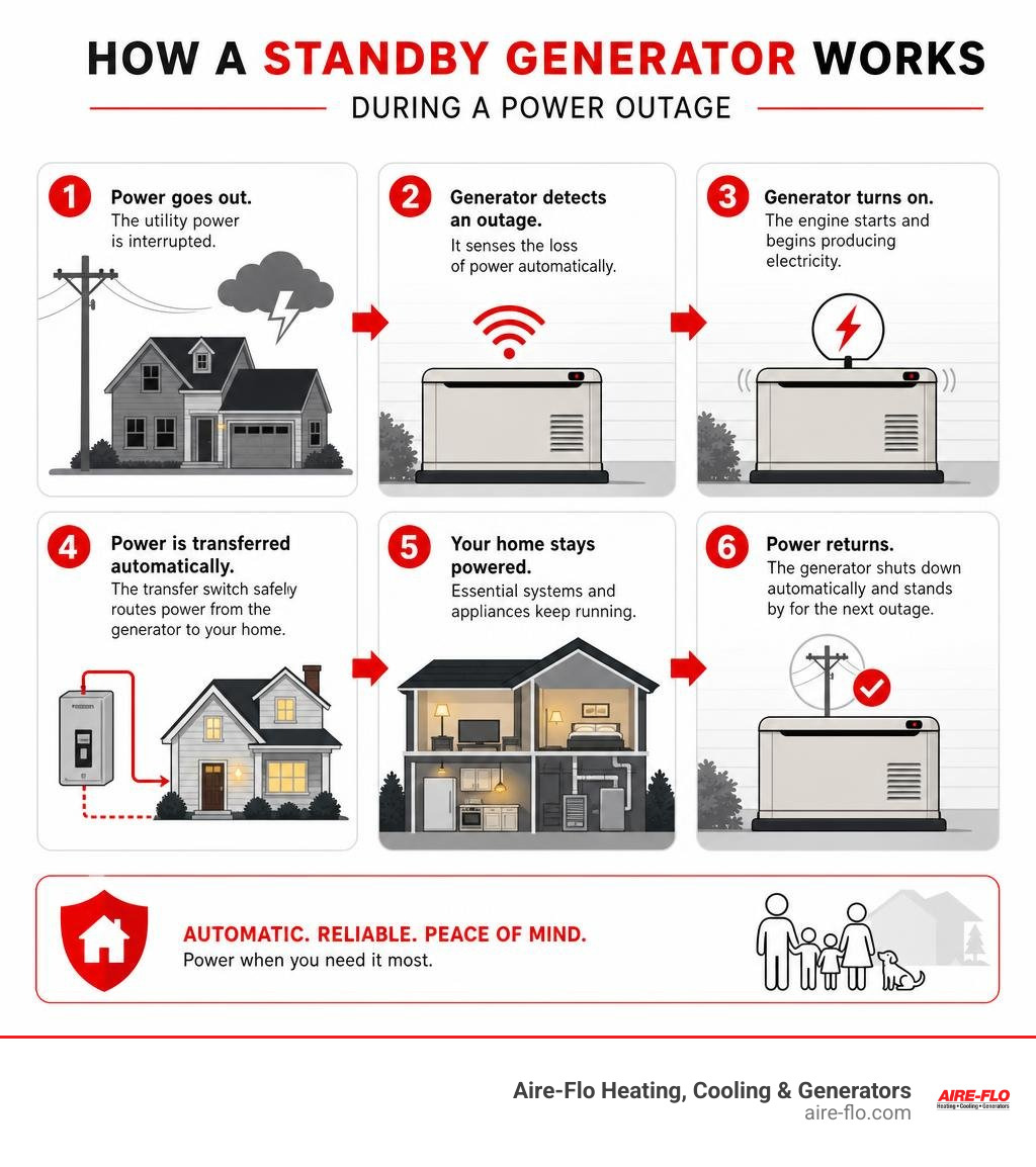 infographic showing how a standby generator works during a power outage step by step infographic infographic showing how a standby generator works during a power outage step by step infographic