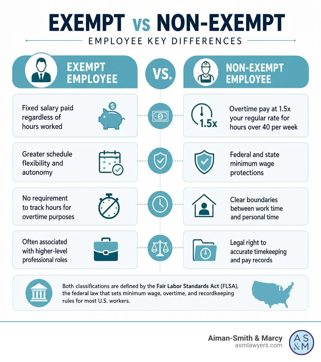 Exempt vs non-exempt employee key differences infographic Exempt vs non-exempt employee key differences infographic