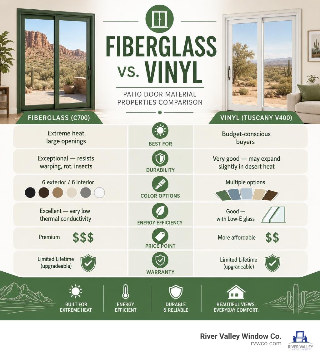 Fiberglass vs vinyl patio door material properties comparison infographic infographic Fiberglass vs vinyl patio door material properties comparison infographic infographic