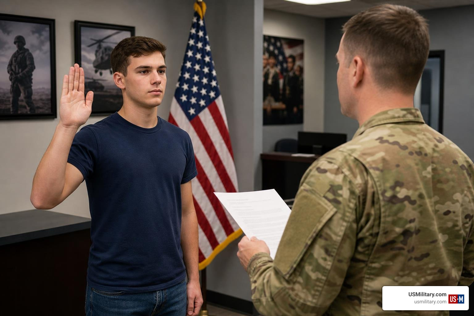 US military recruit taking the oath of enlistment