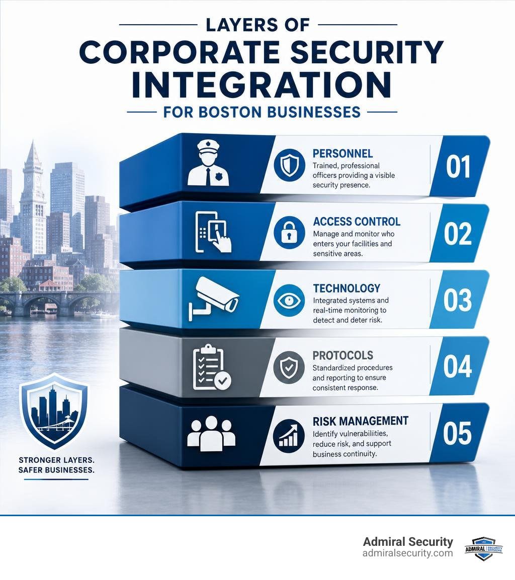 Layers of corporate security integration for Boston businesses infographic infographic Layers of corporate security integration for Boston businesses infographic infographic
