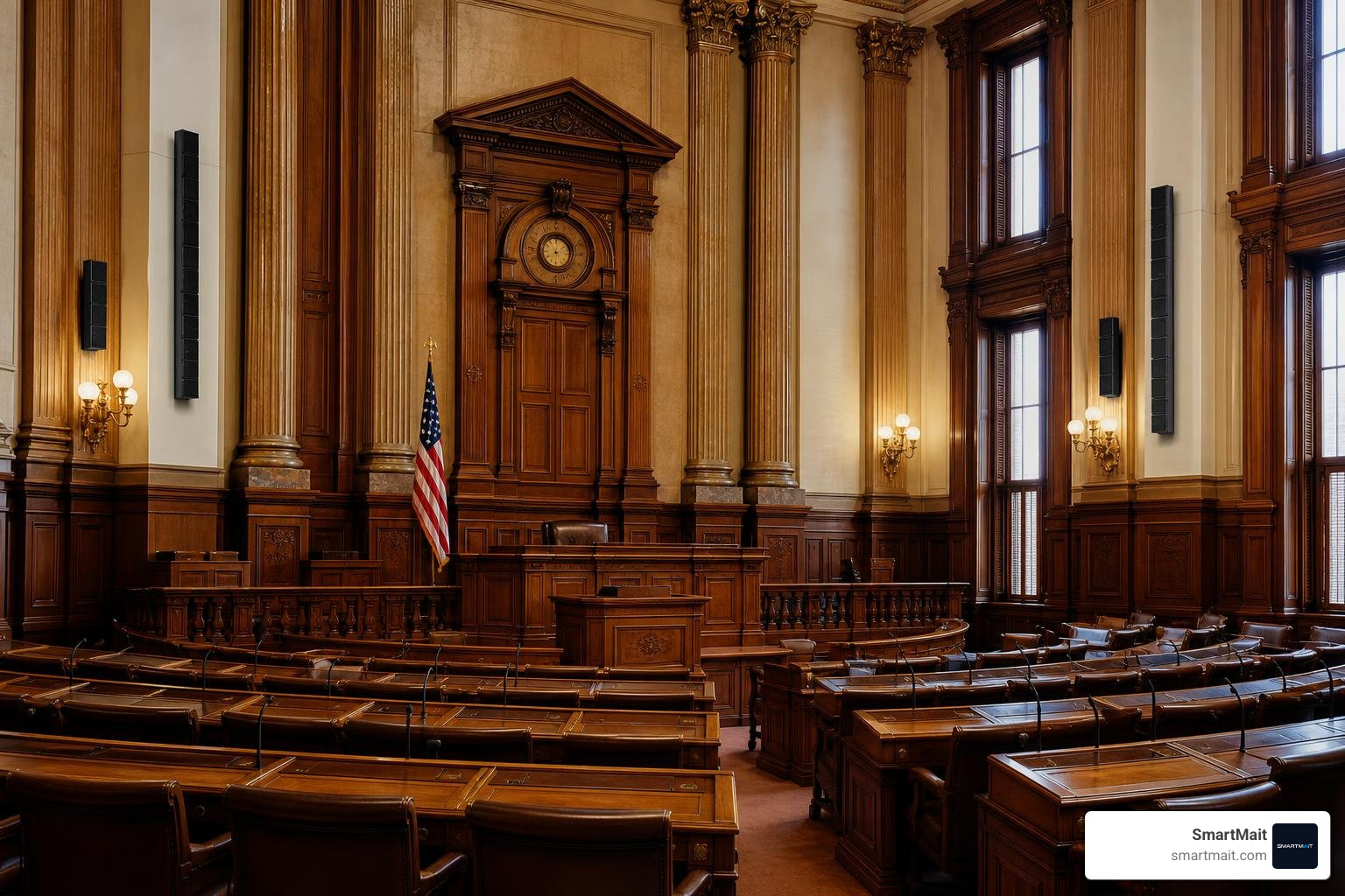 digital line array speakers in a historic chamber