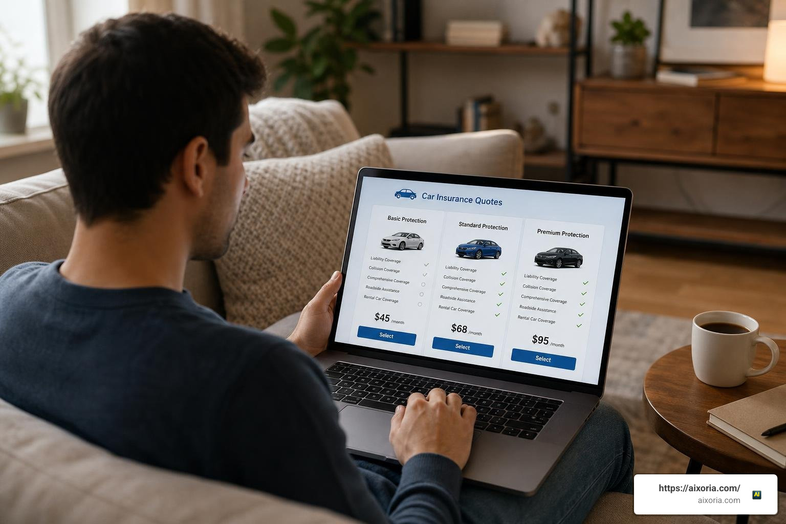 Shopping for auto insurance on a laptop to compare quotes