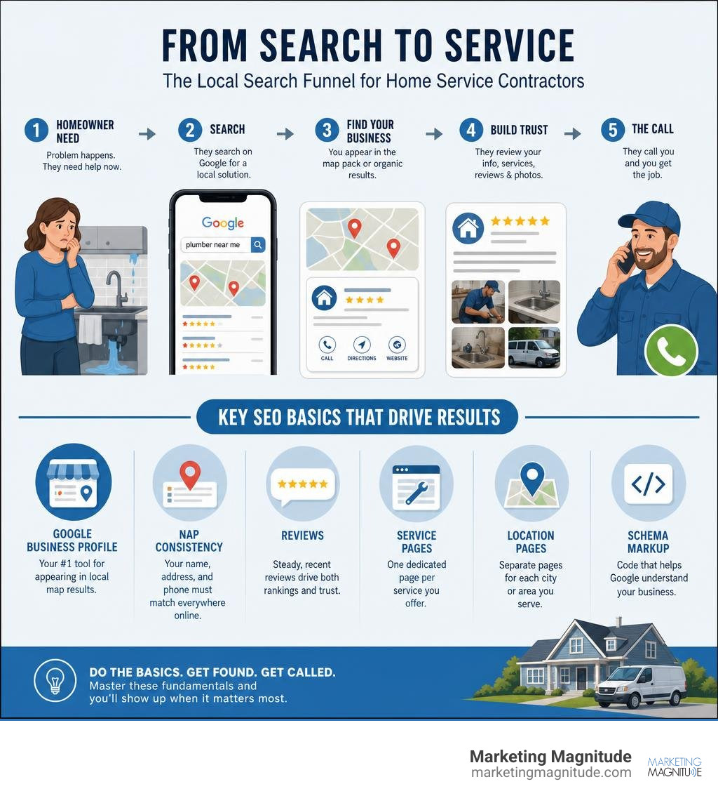 infographic showing local search funnel from homeowner search to contractor call with key SEO basics infographic infographic showing local search funnel from homeowner search to contractor call with key SEO basics infographic