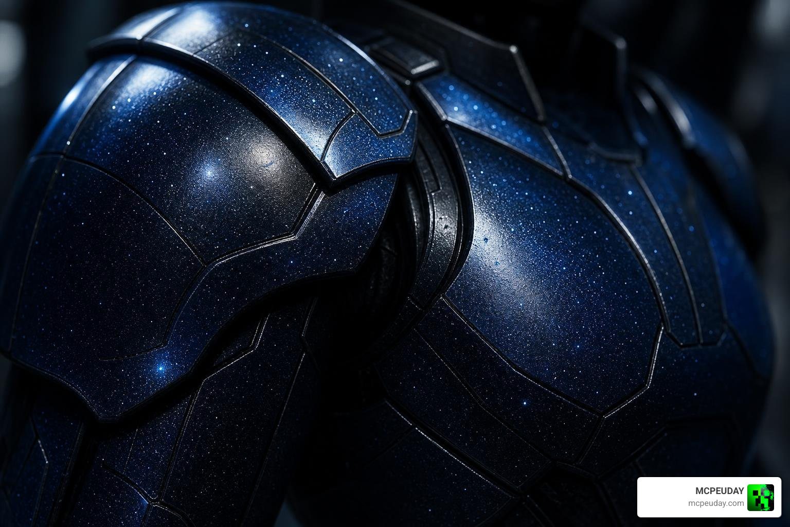 Close-up of the Ultramarine Nightfall Shader texture showing cosmic sparkles and metallic gradients