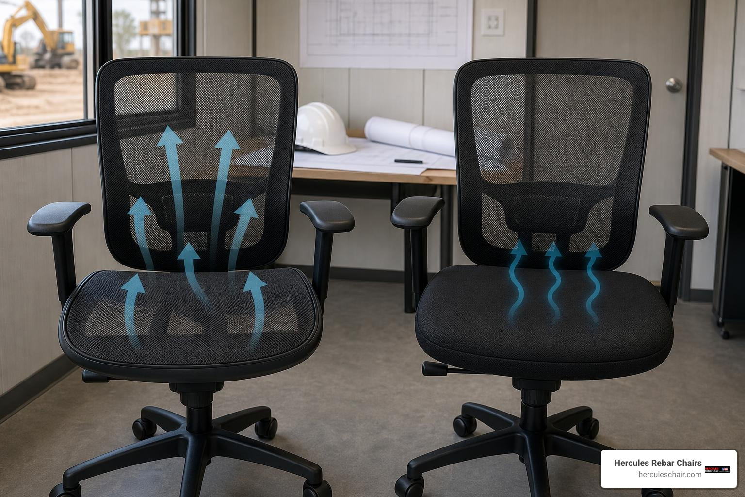 airflow comparison between all-mesh and padded seat task chairs