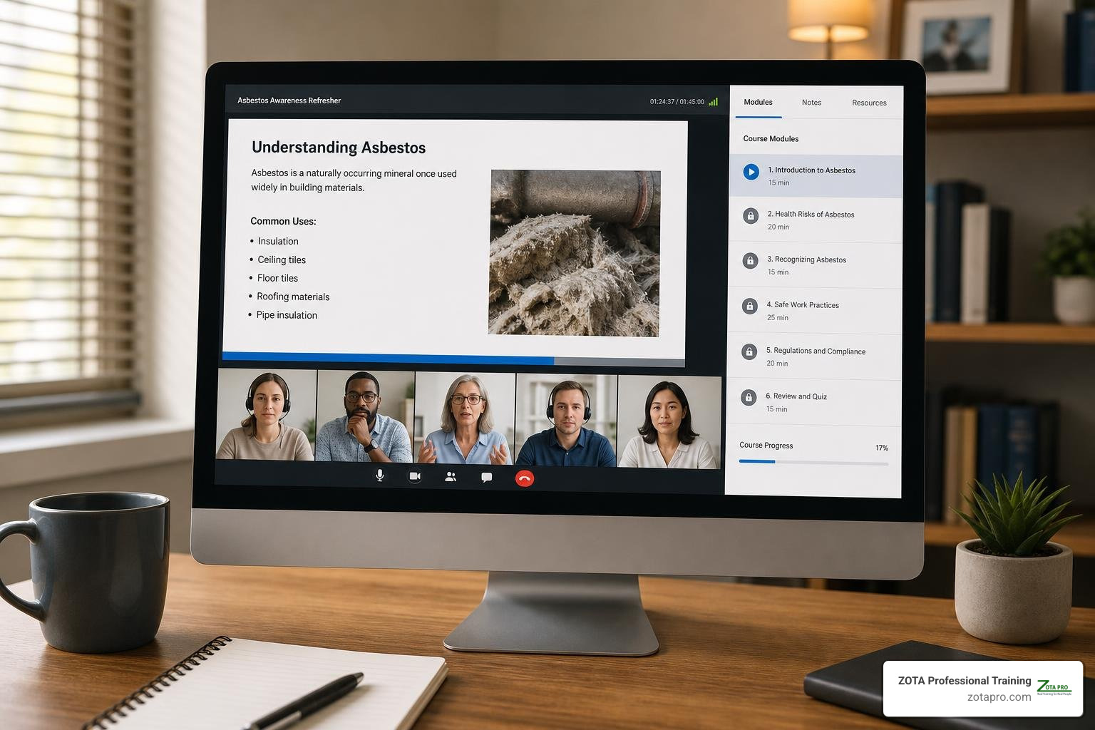online safety training interface showing virtual asbestos webinar modules online safety training interface showing virtual asbestos webinar modules