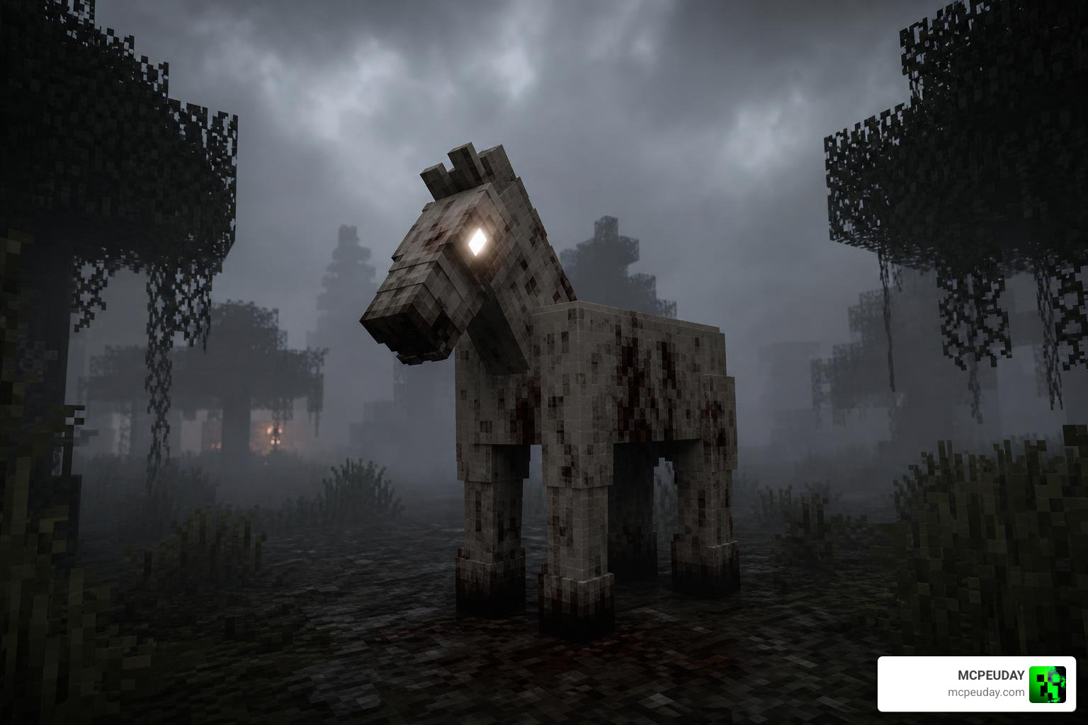 creepyhorse.jar entity in a foggy Minecraft world