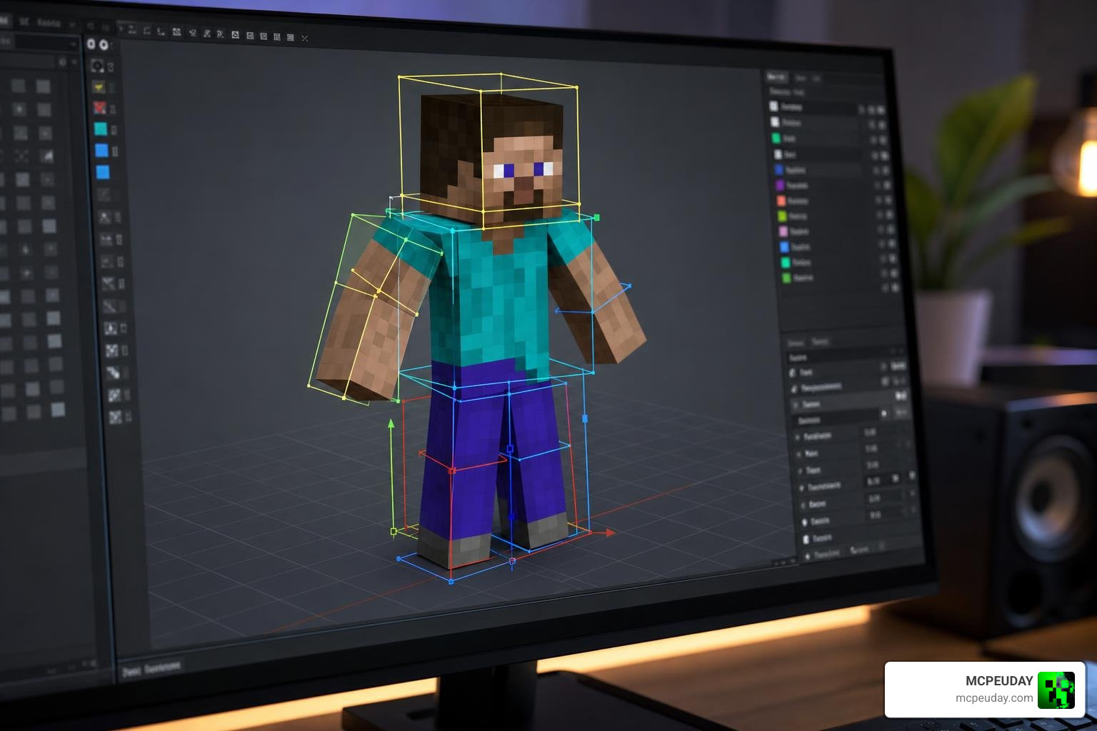 Visual representation of configuring custom hitboxes on a 3D model
