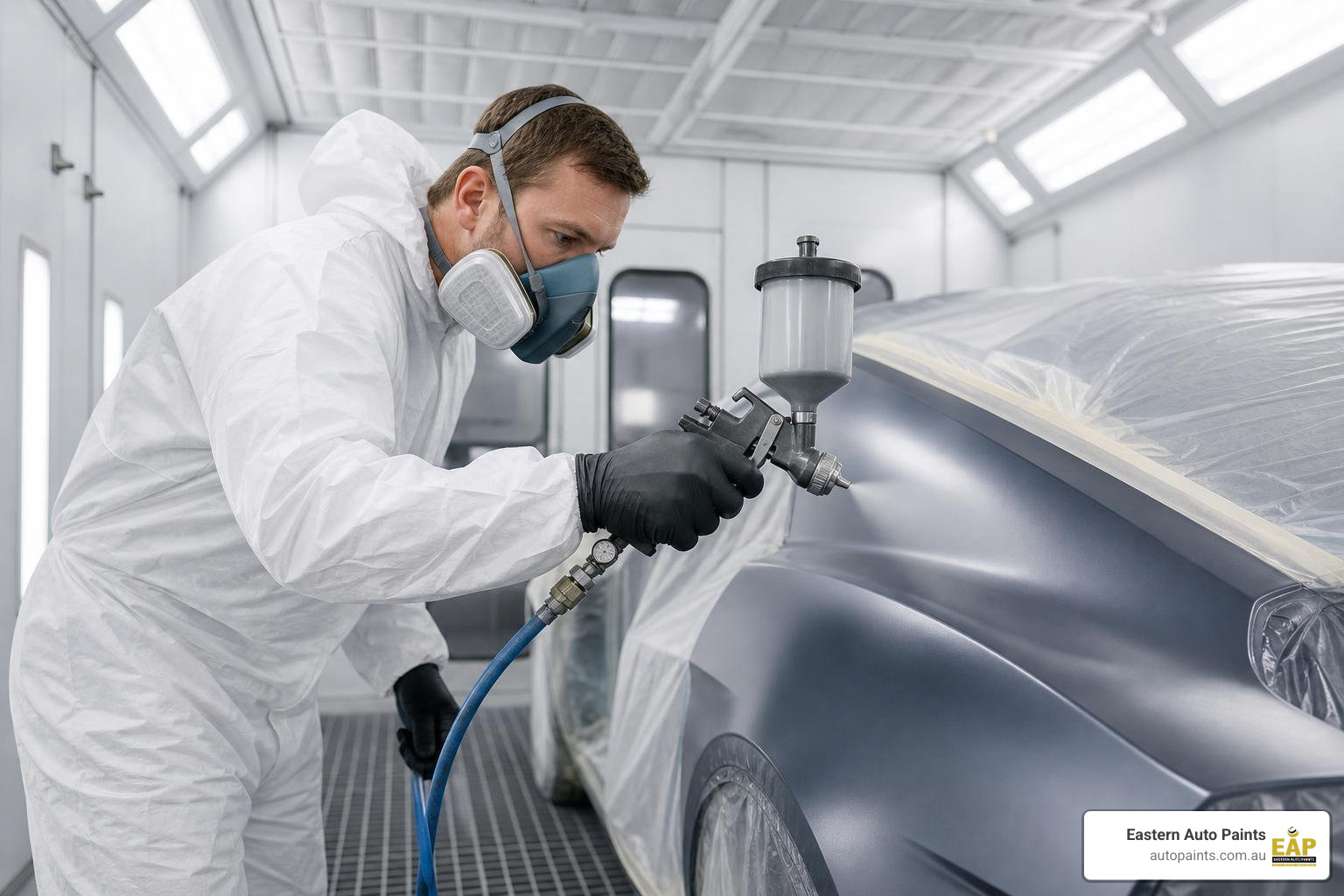 professional paint application in a modern spray booth professional paint application in a modern spray booth