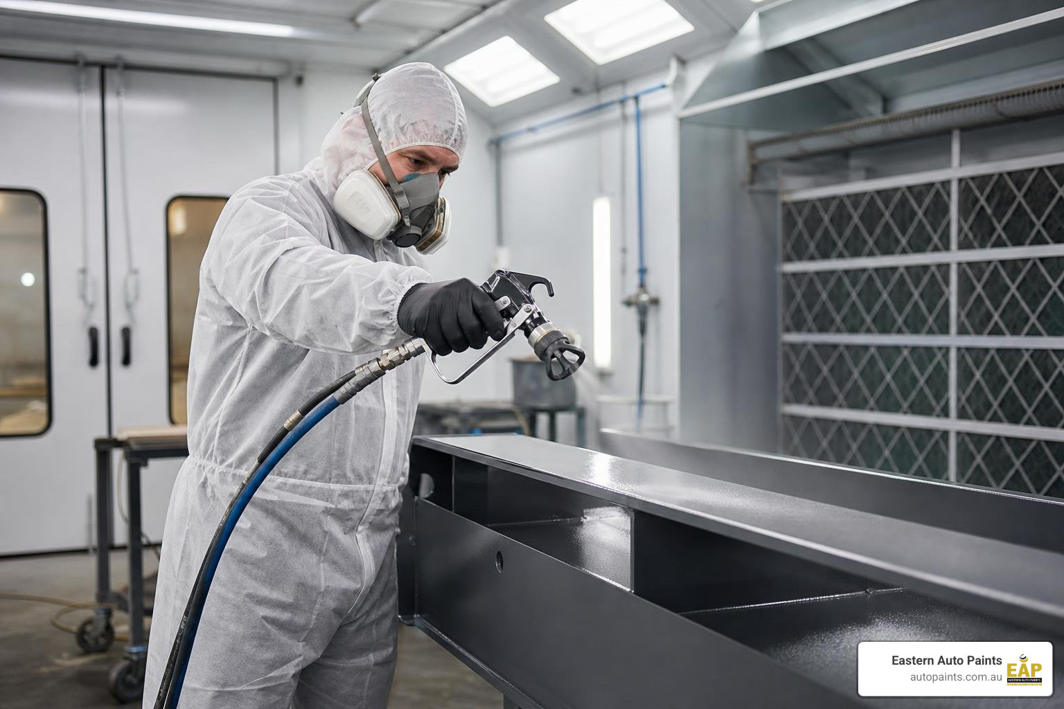 Airless spray guns in professional industrial workshop