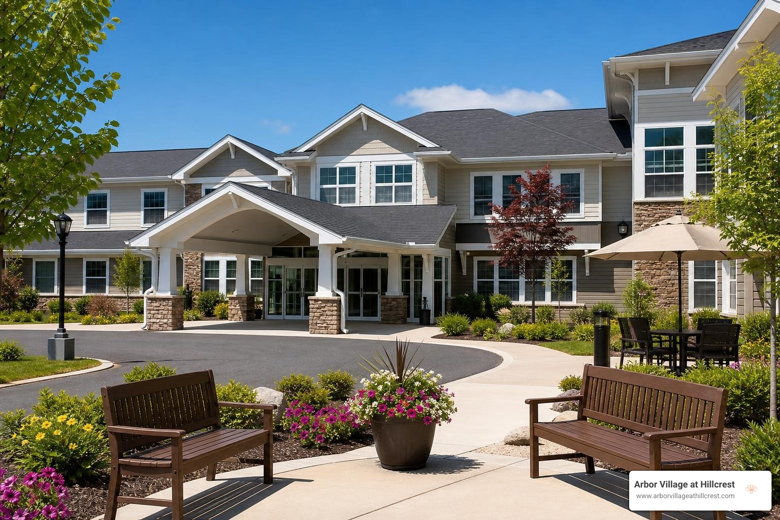 A modern senior care facility with comfortable amenities