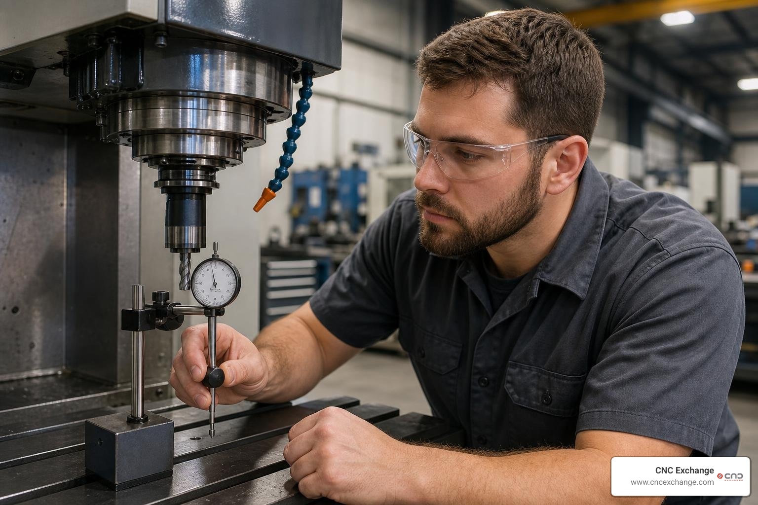 technician inspecting a CNC spindle
