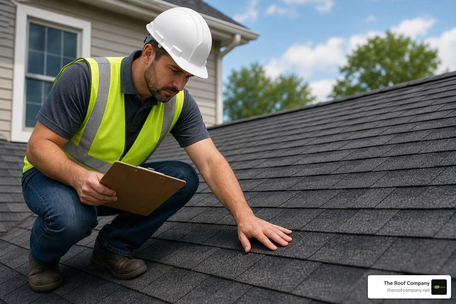 A professional technician conducting a thorough roof inspection