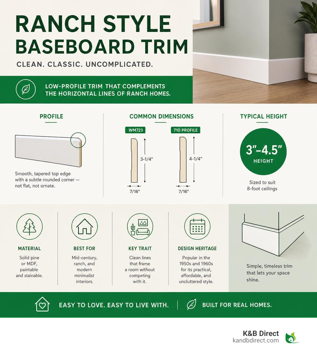Ranch style baseboard trim characteristics and key specs infographic infographic