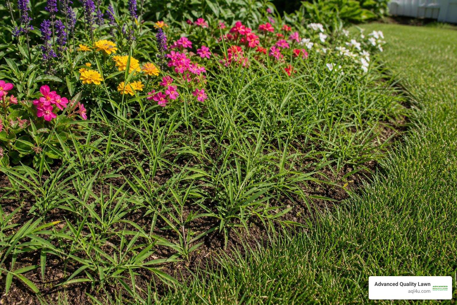 crabgrass invading flower beds