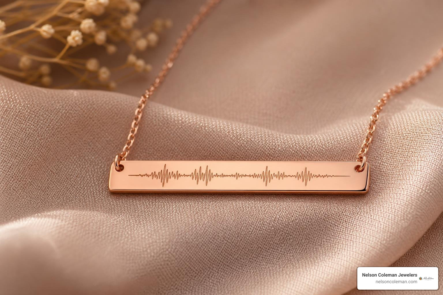 A beautifully engraved heartbeat bar necklace in rose gold A beautifully engraved heartbeat bar necklace in rose gold