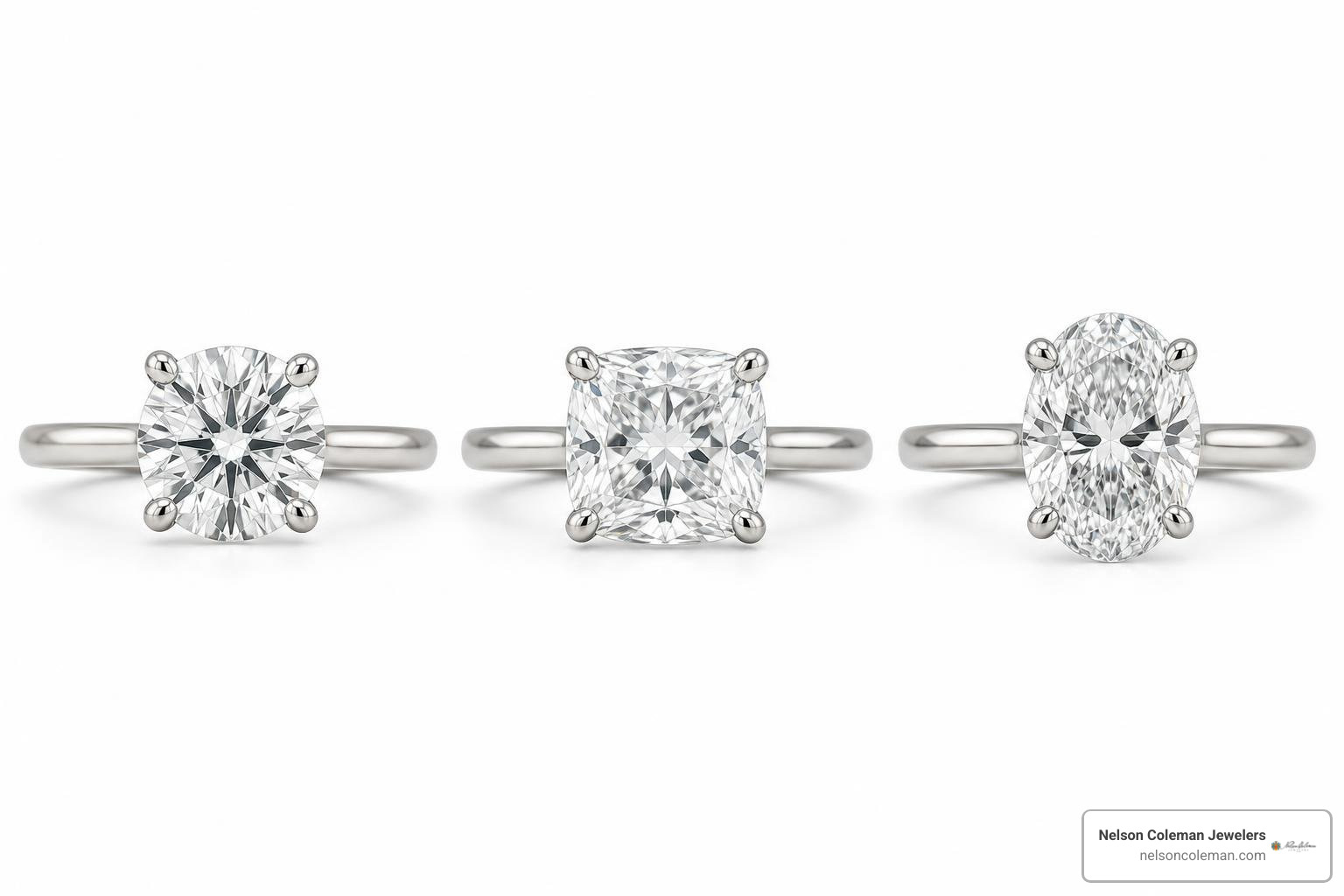 Different diamond shapes held in classic 4 prong mount settings Different diamond shapes held in classic 4 prong mount settings