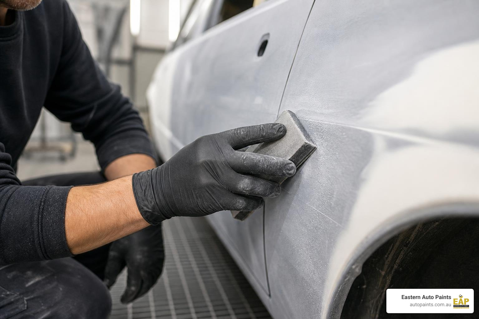 block sanding a primed surface