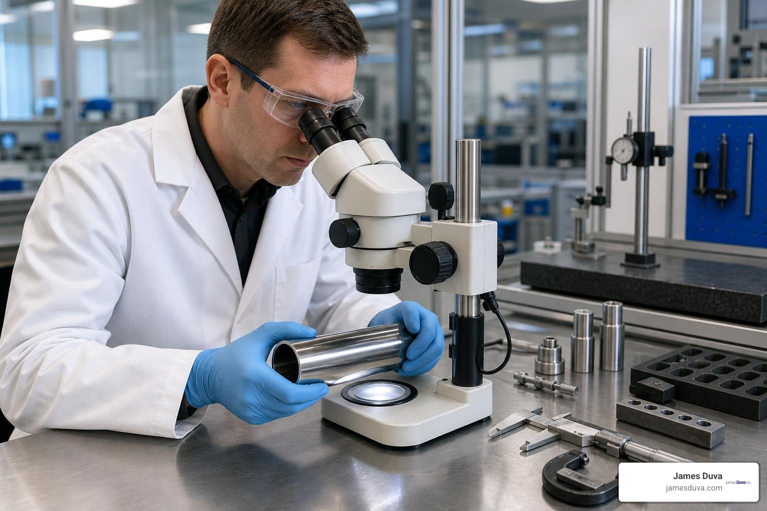 Quality testing and inspection of stainless steel tubing in a laboratory