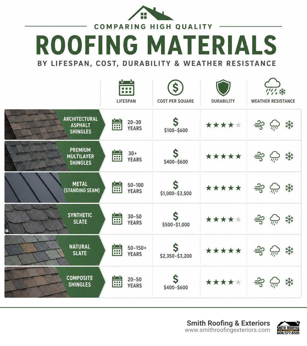 comparison of roofing materials by lifespan cost durability and weather resistance infographic comparison of roofing materials by lifespan cost durability and weather resistance infographic