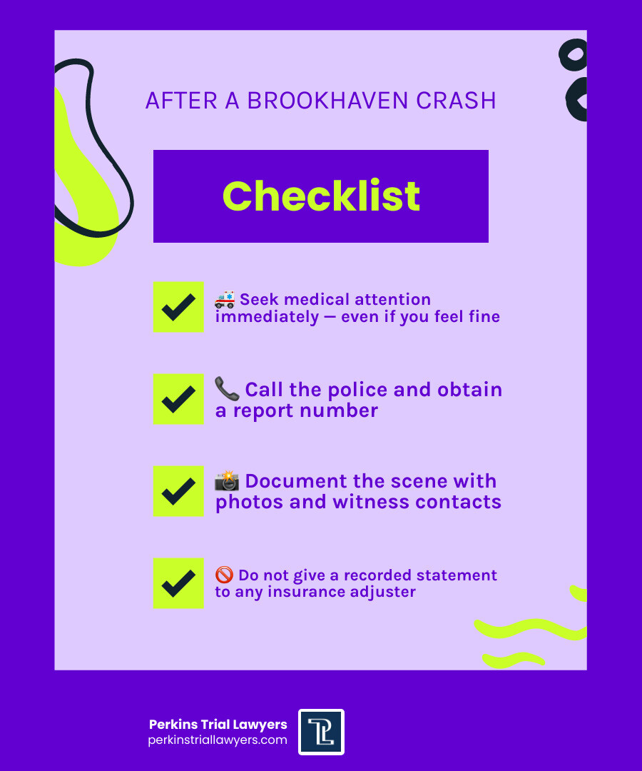 Steps after a Brookhaven motorcycle crash: seek medical care, call police, document scene, avoid insurers, hire attorney Steps after a Brookhaven motorcycle crash: seek medical care, call police, document scene, avoid insurers, hire attorney