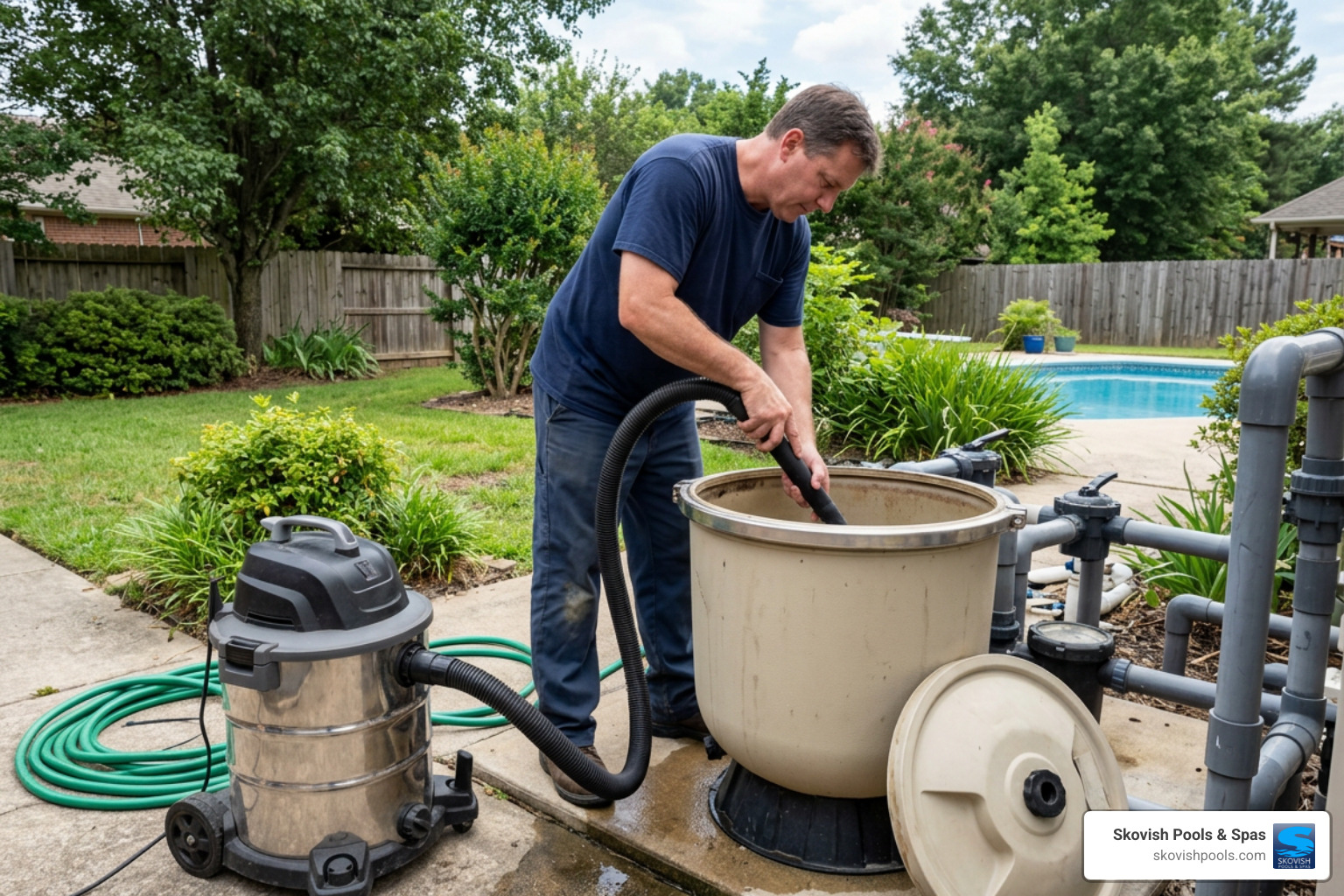wet dry shop vac removing old sand from filter tank