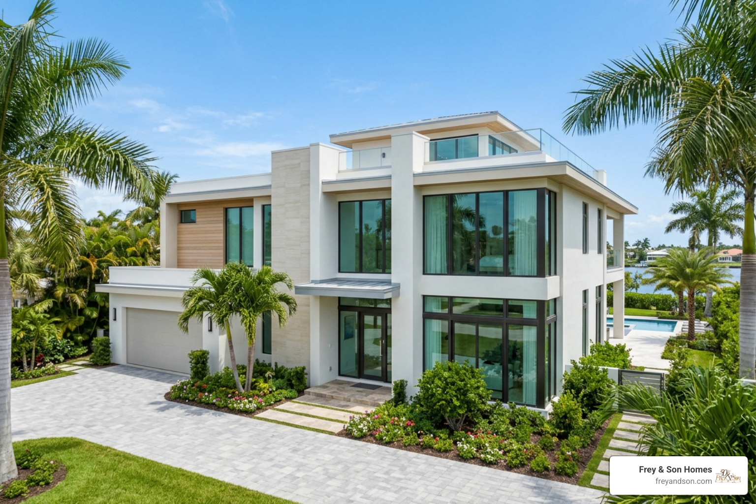 Modern coastal custom home exterior with impact windows Modern coastal custom home exterior with impact windows