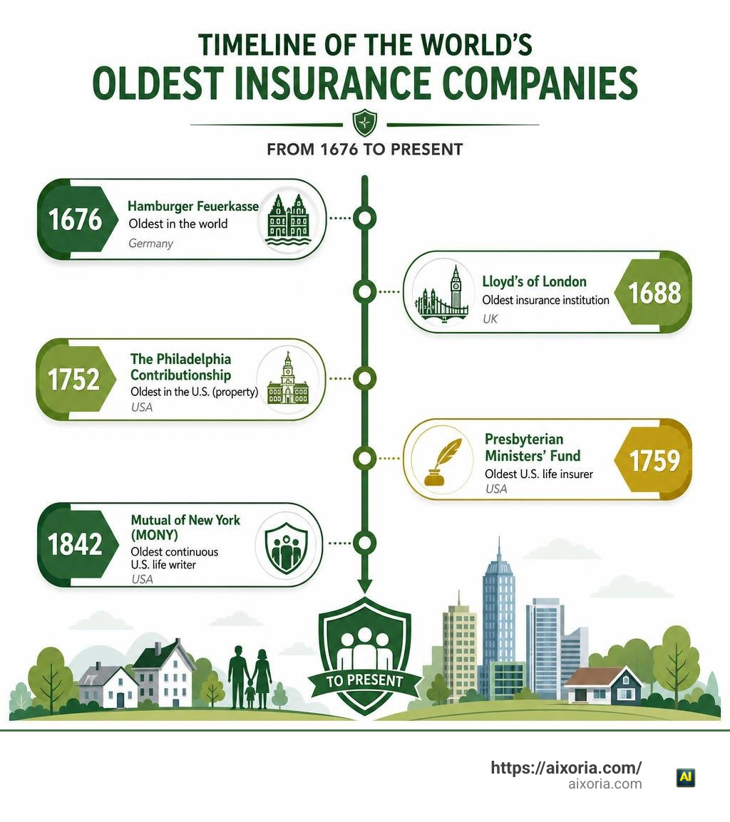 Timeline infographic of the world's oldest insurance companies from 1676 to present infographic