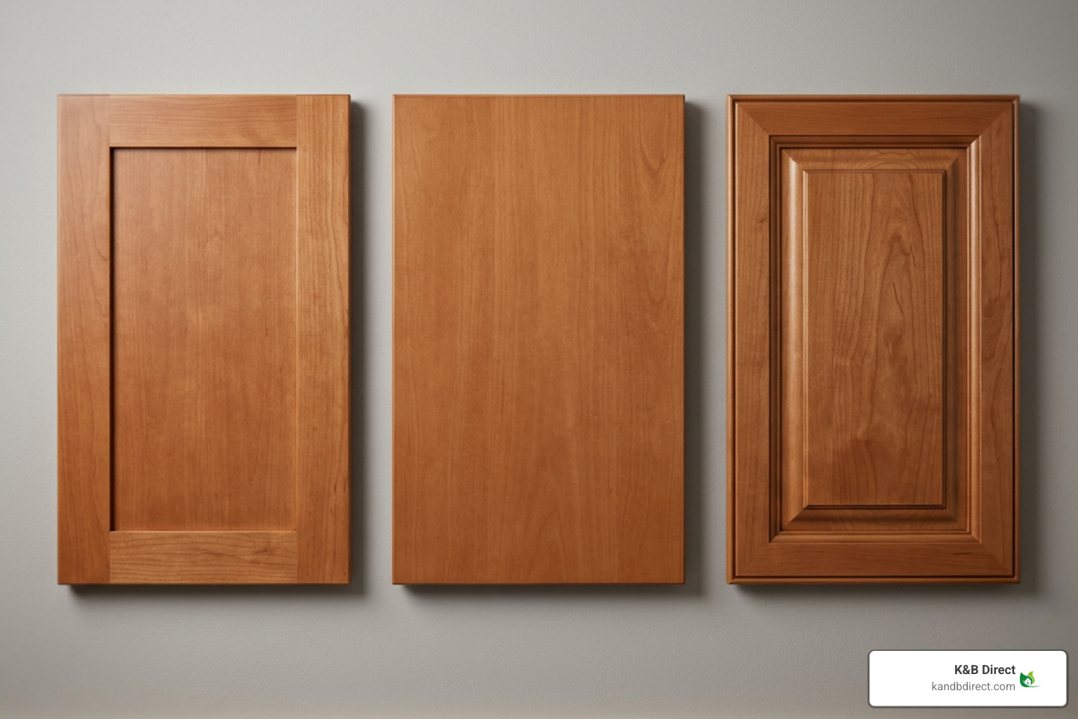 Different cabinet door styles side by side including shaker, flat, and raised panel
