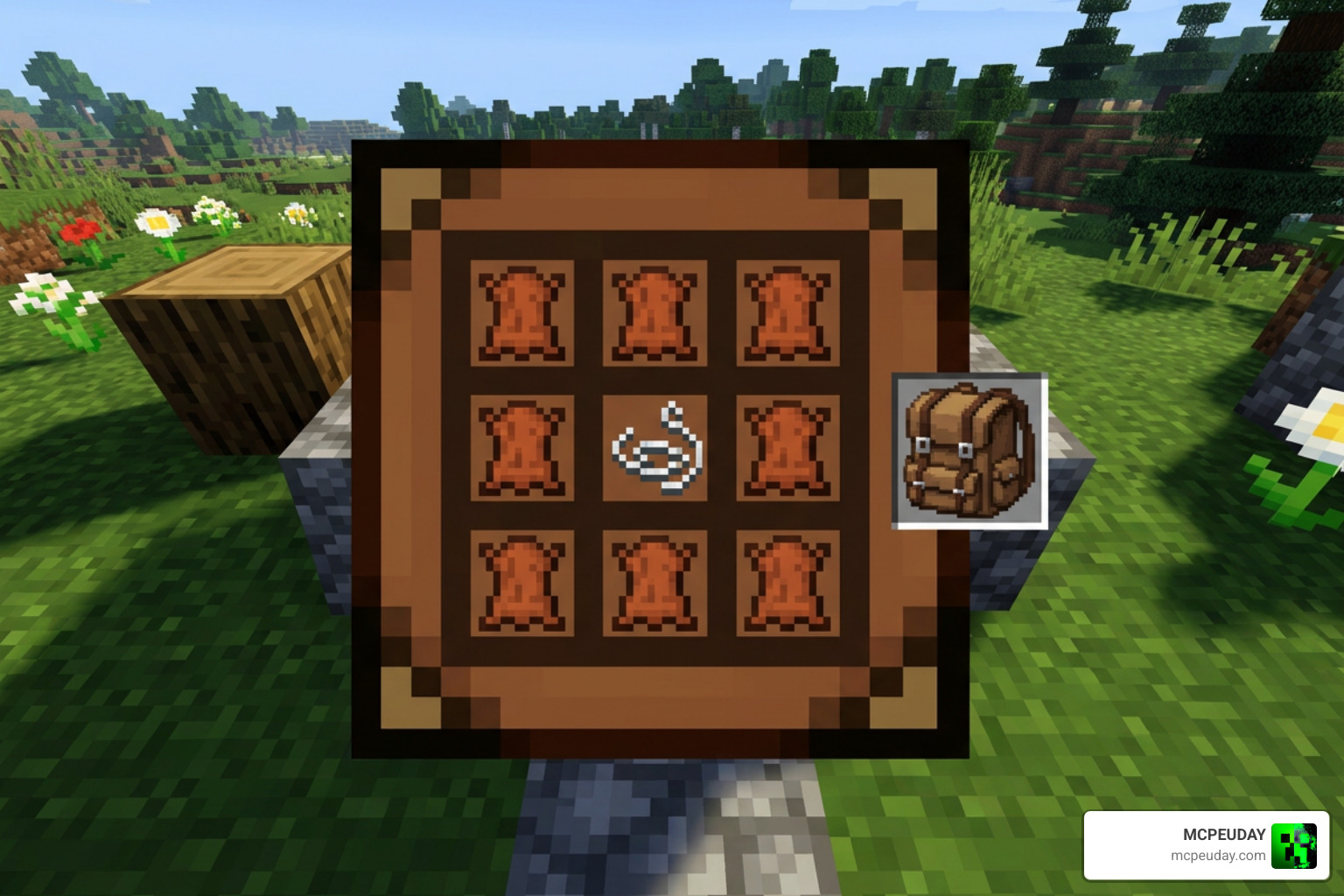Crafting recipe for the Simple Backpack ADDON showing required materials