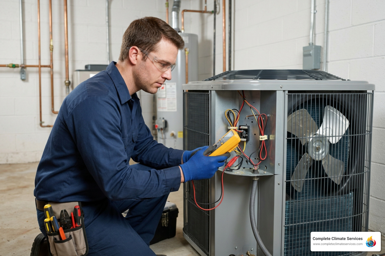 Professional HVAC technician working on a modern climate system