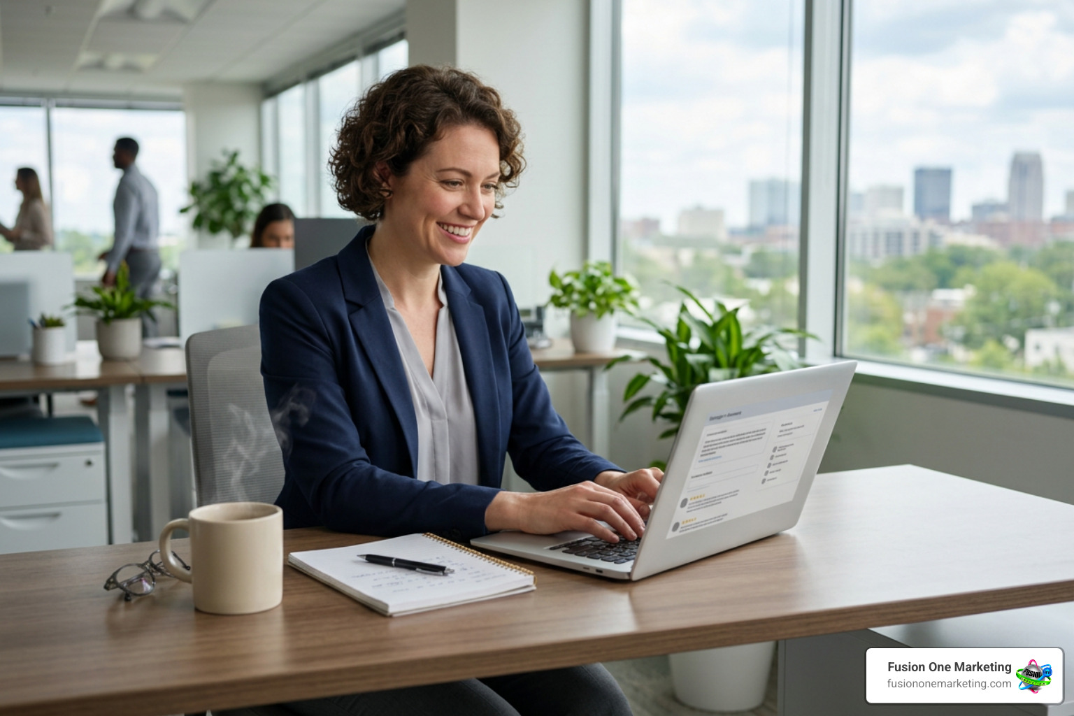 professional responding to customer reviews on a laptop professional responding to customer reviews on a laptop