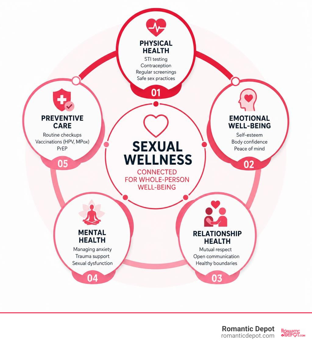 interconnected pillars of sexual wellness: physical, emotional, relational, mental, preventive care infographic interconnected pillars of sexual wellness: physical, emotional, relational, mental, preventive care infographic