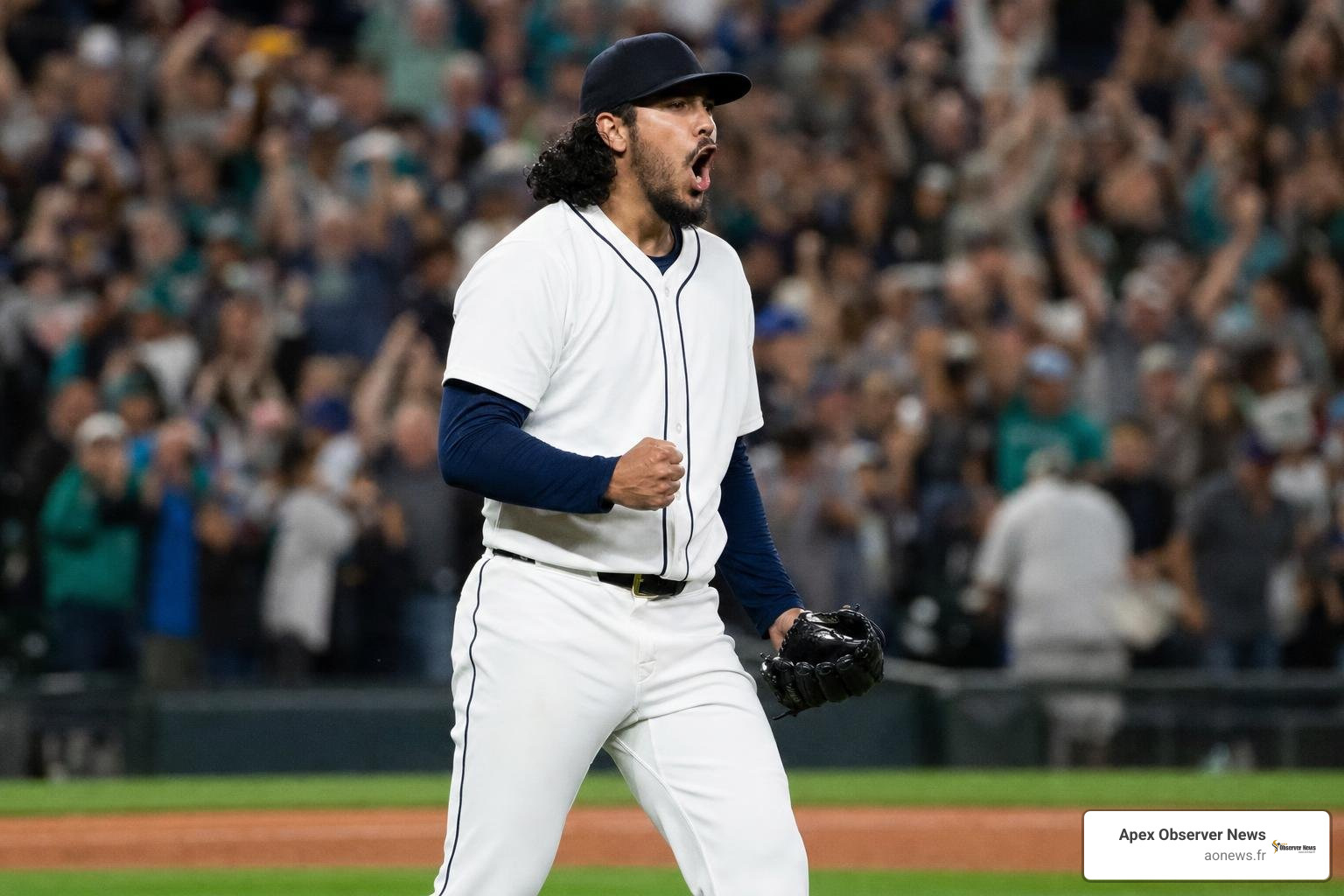 Andrés Muñoz celebrating a save for the Seattle Mariners