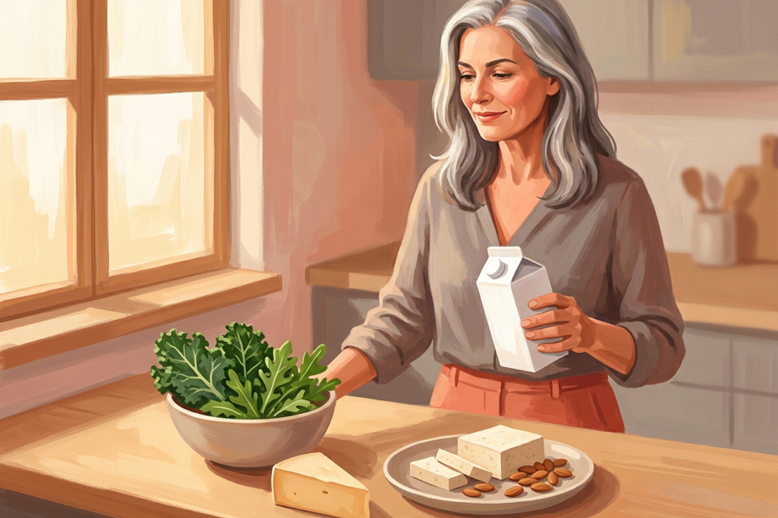 Dairy products, leafy greens, and fortified foods rich in calcium