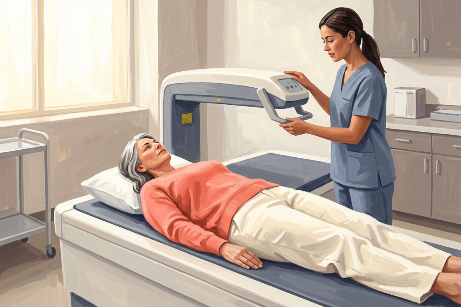 patient preparing for a bone density scan
