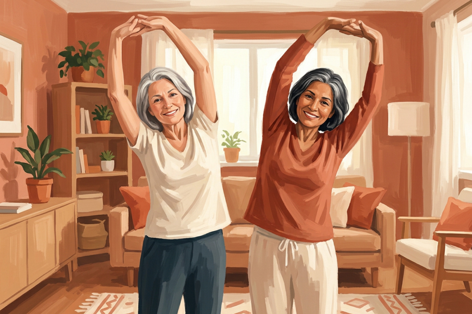older adults moving comfortably showing good posture
